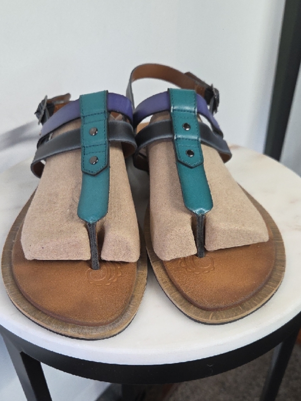 Clarks Womens Teal Purple Black Leather T-Strap Slingback Sandals Size 11M - Picture 2 of 6